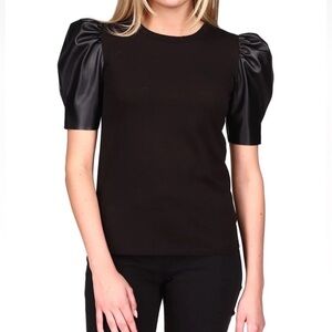 Michael Kors black shirt with faux leather puff sleeves